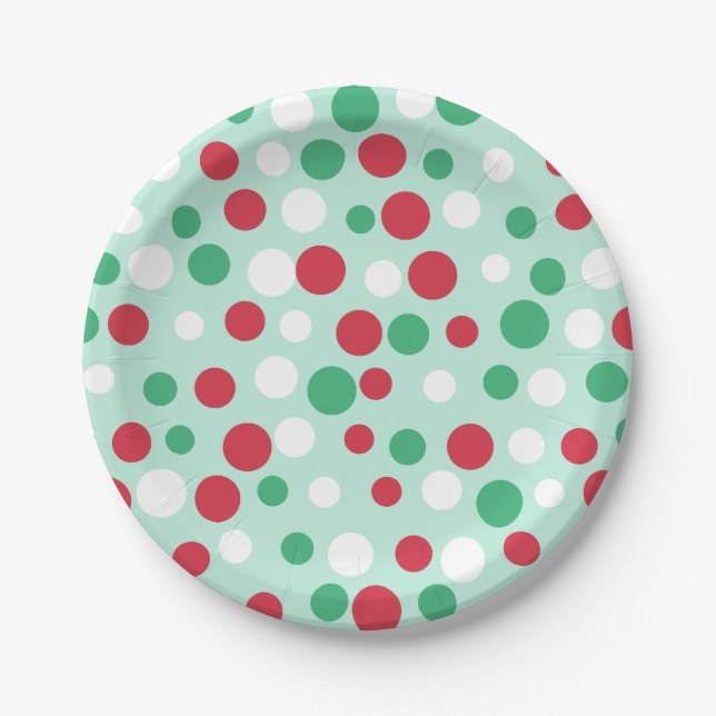 Retro Mint Christmas Dots Party Paper Plates (Front)