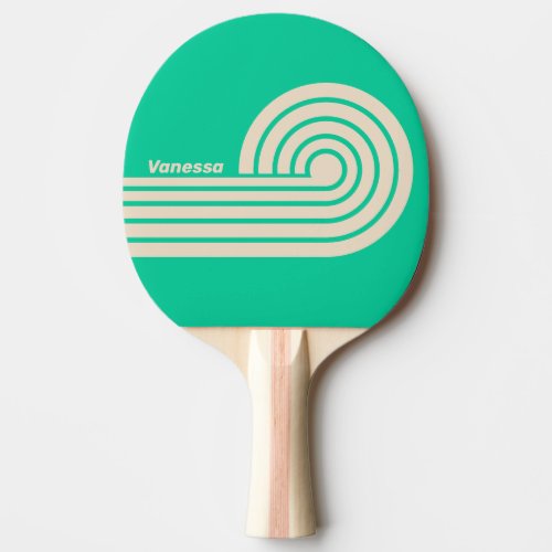 Retro Mint Dual Curl Stripes with Name Ping Pong Paddle