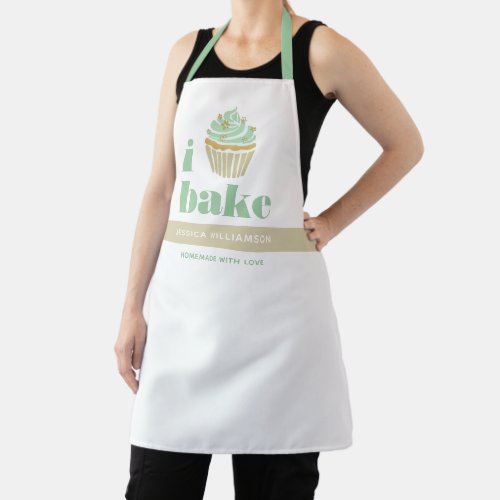 Retro Mint Green Gold Cupcake Bake Bold Typography Apron