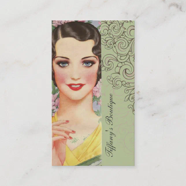 Retro Mint green great gatsby Parisian fashionista Business Card | Zazzle