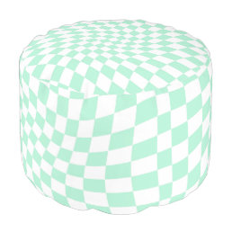 Retro Mint Green Groovy Warped Check Checkered  Pouf