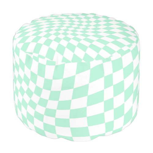 Retro Mint Green Groovy Warped Check Checkered  Pouf