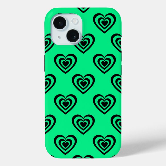 Retro Mint Green Hypnotic Heart Pattern  Case-Mate iPhone Case (Back)