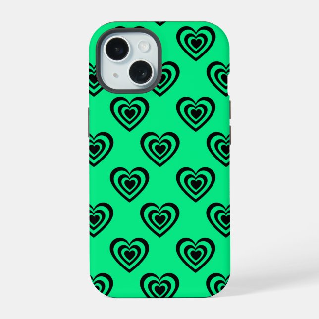 Retro Mint Green Hypnotic Heart Pattern  Iphone Case (Back)