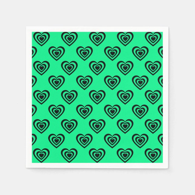 Retro Mint Green Hypnotic Heart Pattern    Napkins (Front)