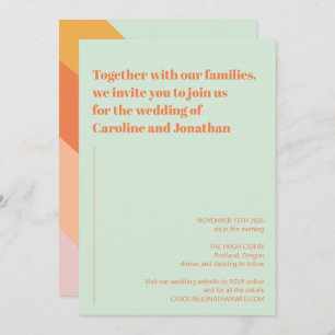 Retro Mint Green Orange Abstract Stripes Wedding Invitation