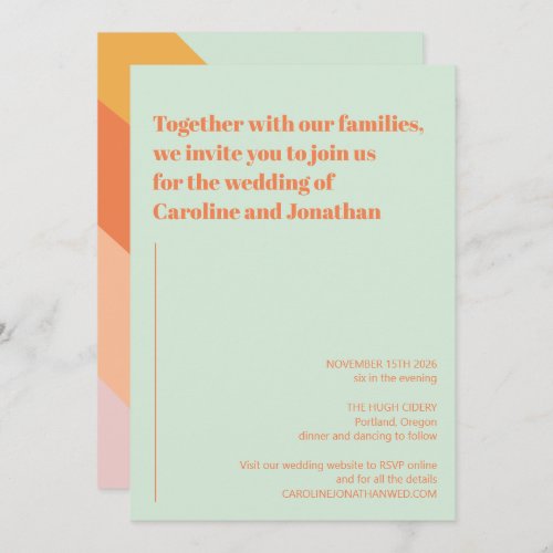 Retro Mint Green Orange Abstract Stripes Wedding Invitation
