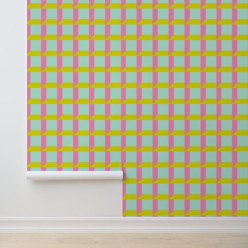 Retro Mint Green Pink Pastel Geometric Op Art  Wallpaper