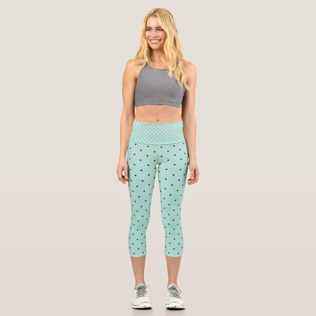 Retro Mint Green Polka Dot  Capri Leggings (Front)