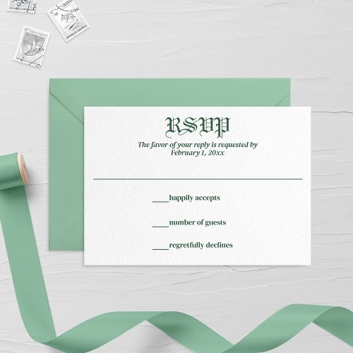 Retro Mint Leaf and Floral Monogram Wedding RSVP Card