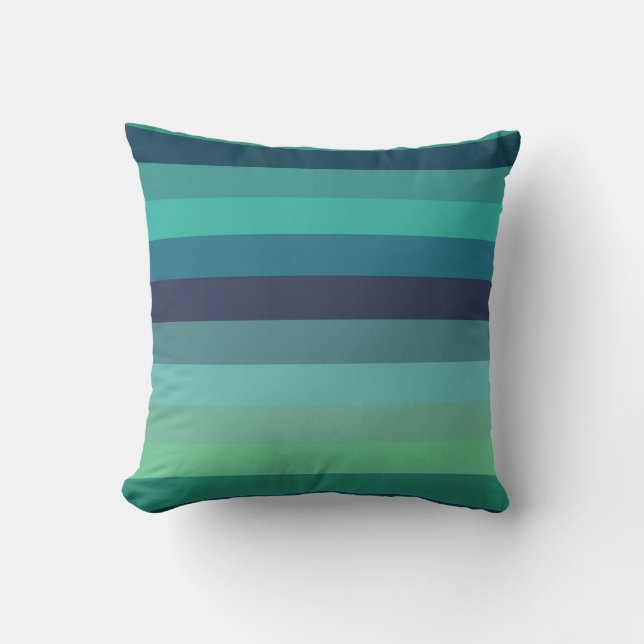 Retro Mint & Navy Horizontal Stripes Throw Pillow (Front)