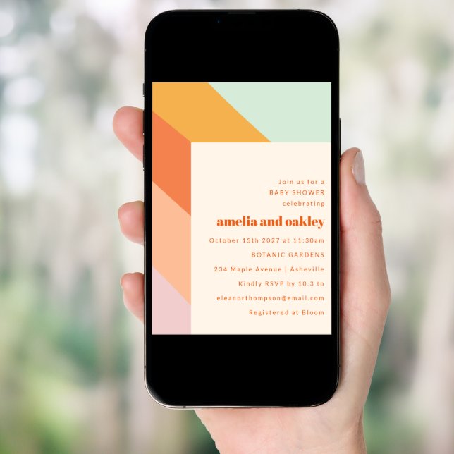 Retro Mint Orange Boho Stripes Couples Baby Shower Invitation (Front Digital)