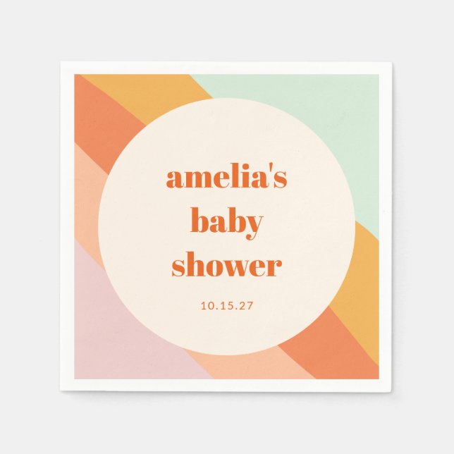 Retro Mint Orange Boho Stripes Custom Baby Shower Napkins (Front)