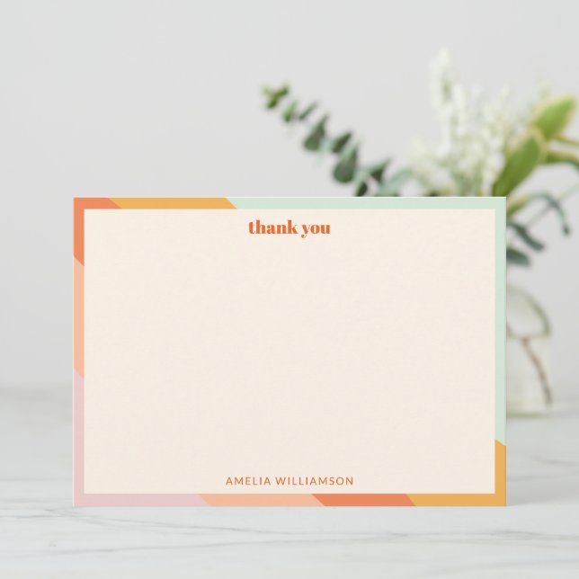 Retro Mint Orange Stripes Custom Baby Shower Cute Thank You Card (Standing Front)