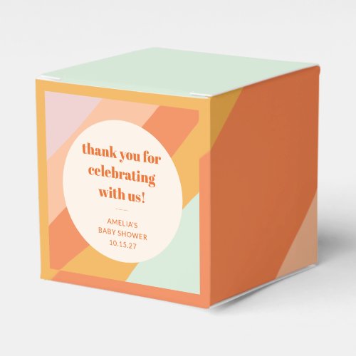 Retro Mint Orange Stripes Custom Baby Shower Thank Favor Boxes