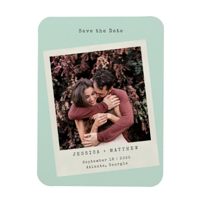 Retro Mint Photo Frame Save the Date Magnet (Vertical)