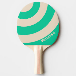 Retro Mint Three Circle Stripe with Name Ping Pong Paddle