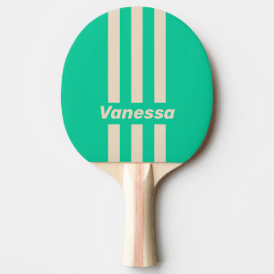 Retro Mint Three Pin Stripes with Name Ping Pong Paddle