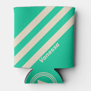 Retro Mint Three Stripes with Name Can Cooler