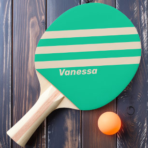 Retro Mint Three Stripes with Name Ping Pong Paddle