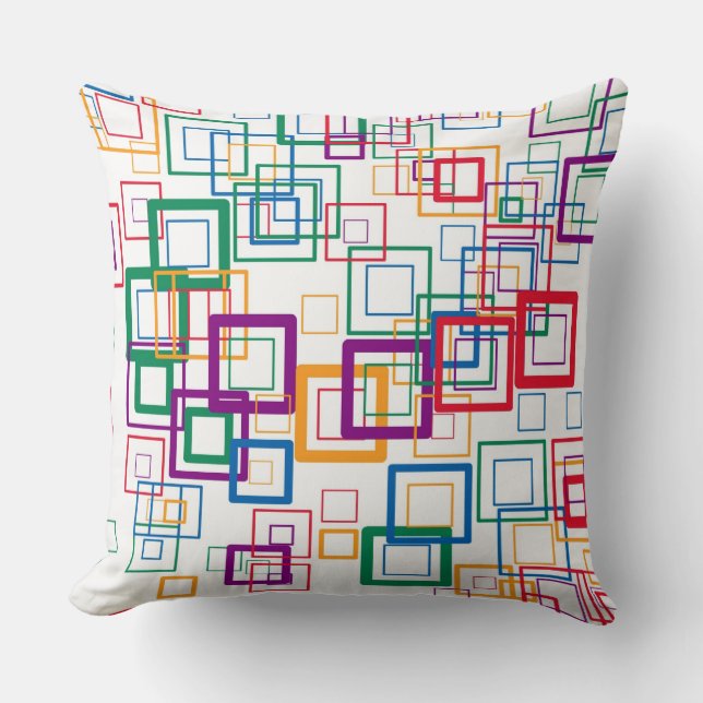 Retro Mint Yellow Red Purple Squares Pattern Throw Pillow (Front)