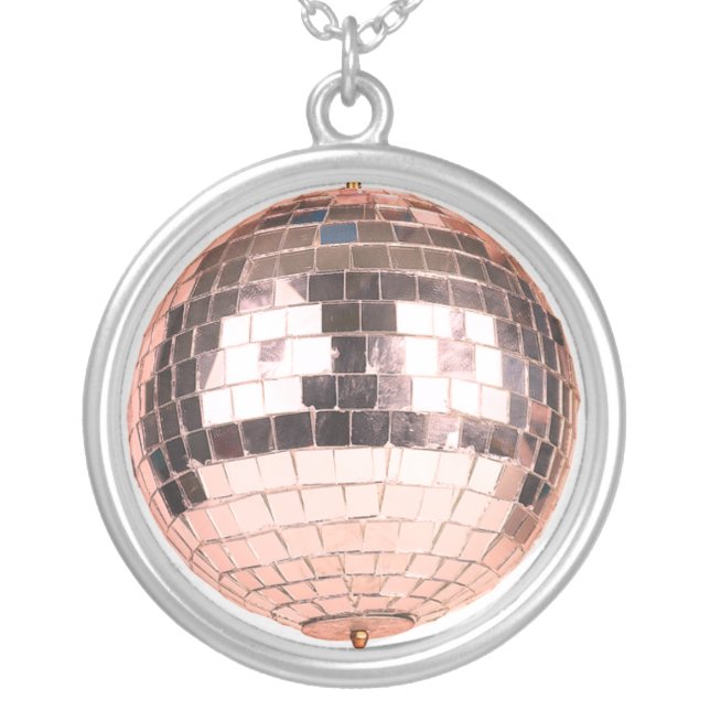 Retro Mirror Disco Ball Silver Plated Necklace (Front)