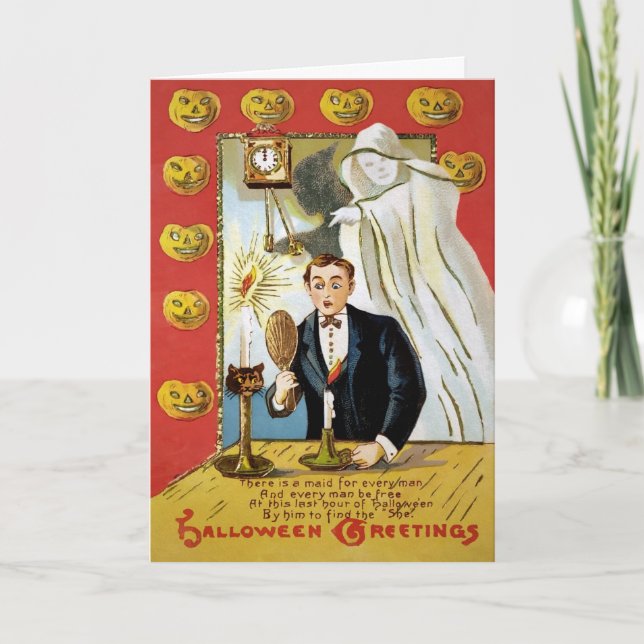 Retro Mirror Ghost Halloween Card (Front)