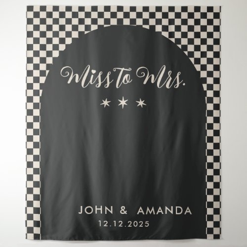 Retro Miss to Mrs Bridal Shower Black Mod Modern Tapestry