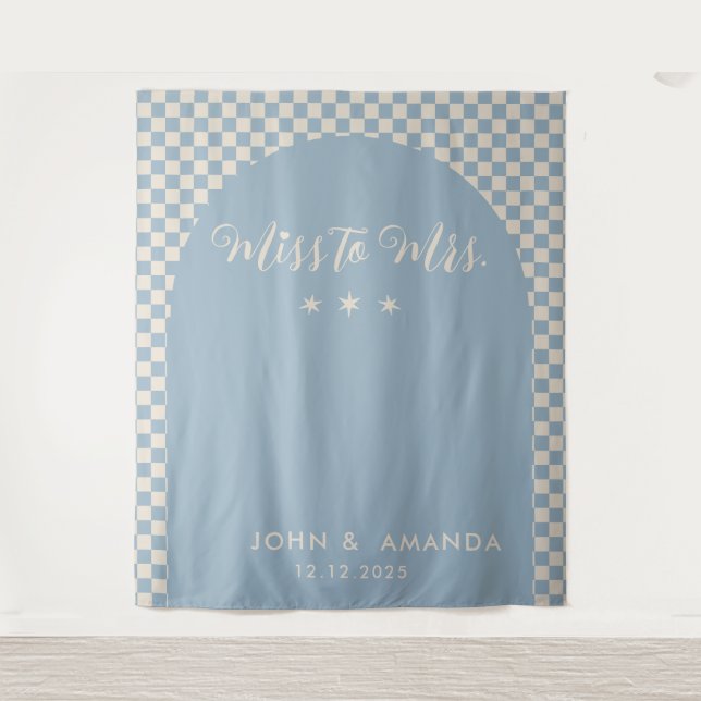 Retro Miss to Mrs Bridal Shower Blue Mod Modern Tapestry (Front)