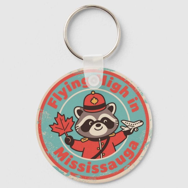 Retro Mississauga Raccoon Mountie Keychain (Front)