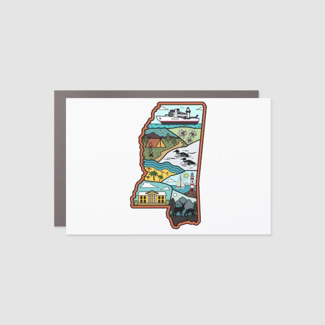 Retro Mississippi Biloxi Laurel MS State Souvenir Car Magnet (Front)