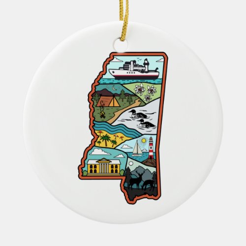 Retro Mississippi Biloxi Laurel MS State Souvenir Ceramic Ornament