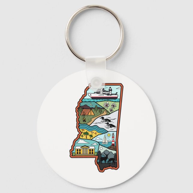 Retro Mississippi Biloxi Laurel MS State Souvenir Keychain (Front)