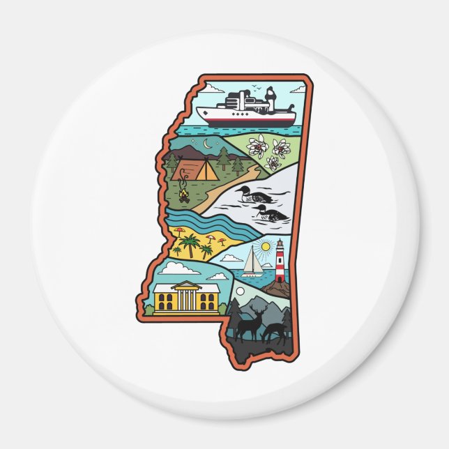Retro Mississippi Biloxi Laurel MS State Souvenir Magnet (Front)