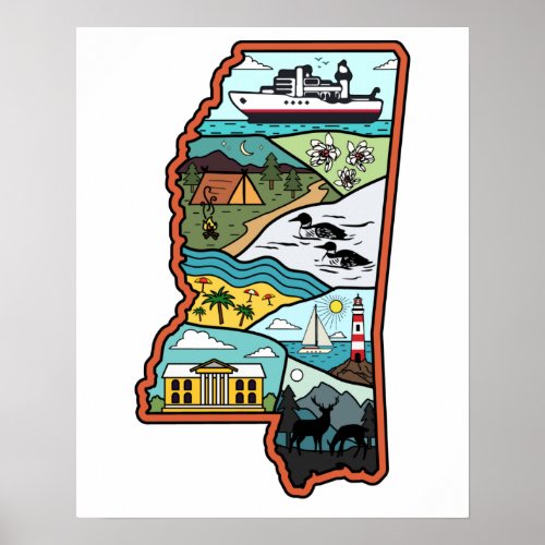 Retro Mississippi Biloxi Laurel MS State Souvenir Poster