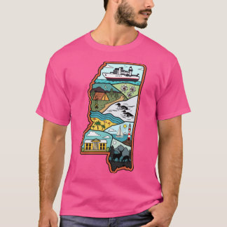 Retro Mississippi Map Biloxi Laurel Jackson MS Sta T-Shirt
