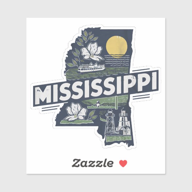 Retro Mississippi State Car Sticker (Sheet)