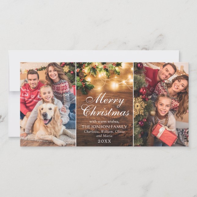 Retro Mistletoe Rustic Merry Christmas Greeting Holiday Card (Front)