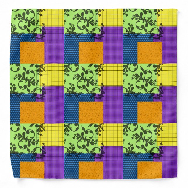 Retro Mixed Prints Colorblock Graphic Bandana (Front)