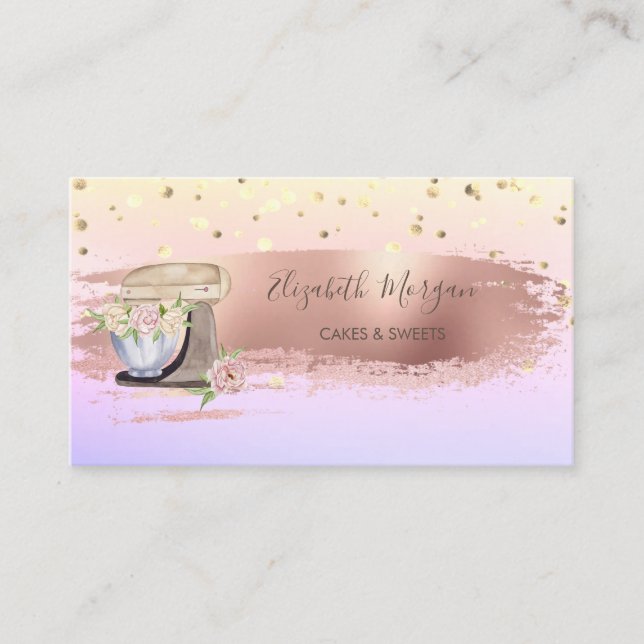 Retro Mixer Flower,Confetti, Brush Stroke Ombre Business Card (Front)