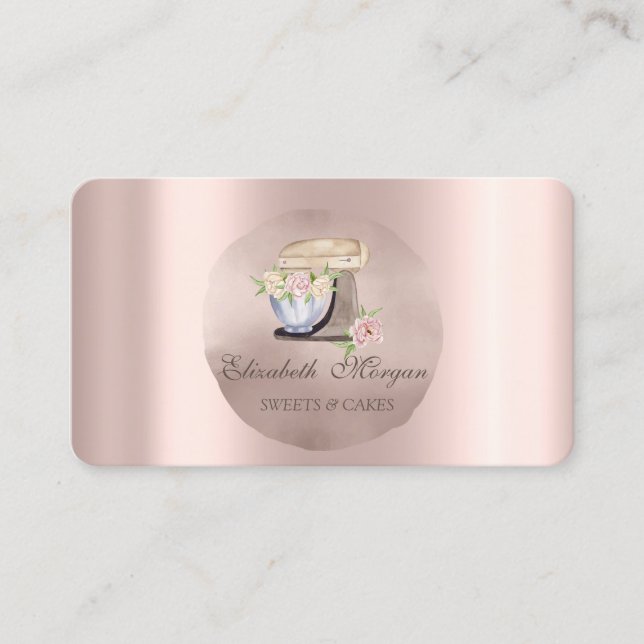 Retro Mixer Flowers Rose Gold Circle  Business Card (Front)