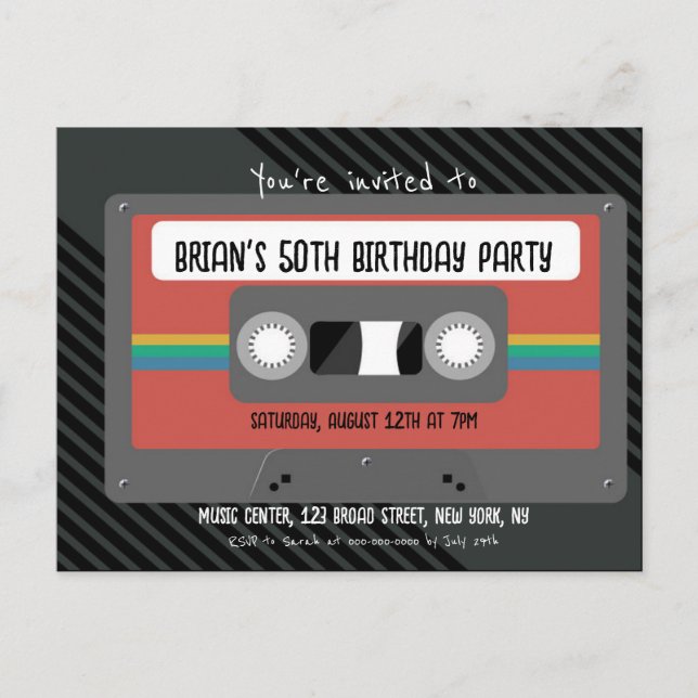 Retro Mixtape Birthday Party Invitation Postcard (Front)