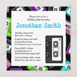 Retro Mixtape Themed Birthday Party Invite Black