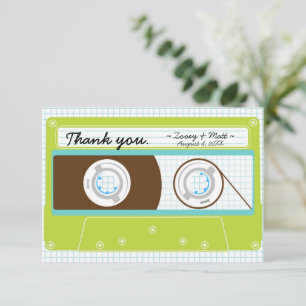 Retro Mixtape Wedding Blue and Lime Thank You Card