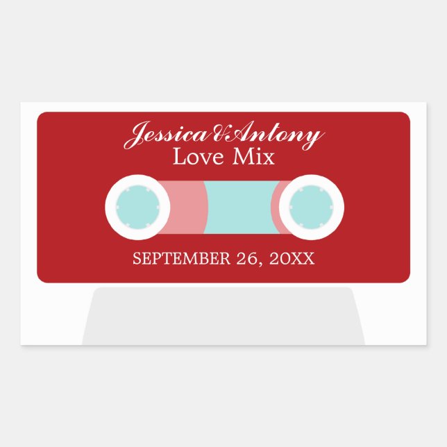 Retro Mixtape Wedding Favor Rectangular Sticker (Front)