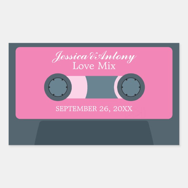 Retro Mixtape Wedding Favor Rectangular Sticker (Front)