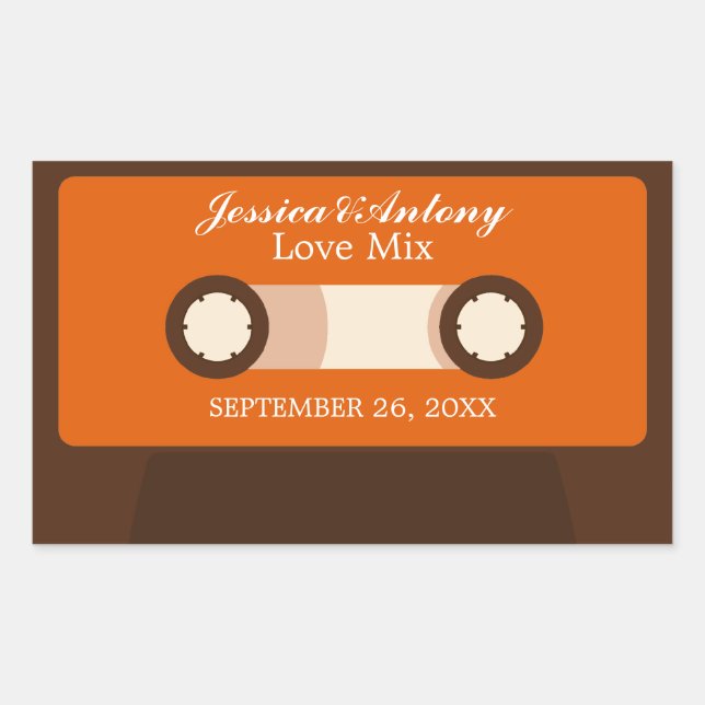 Retro Mixtape Wedding Favor Rectangular Sticker (Front)