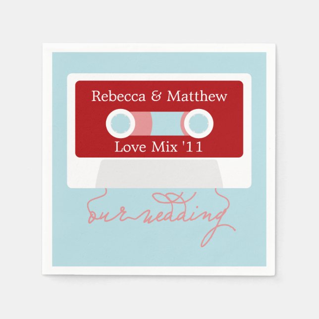Retro Mixtape Wedding Napkins (Front)