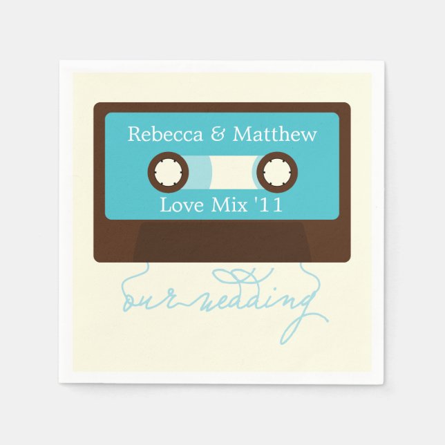 Retro Mixtape Wedding Paper Napkins (Front)