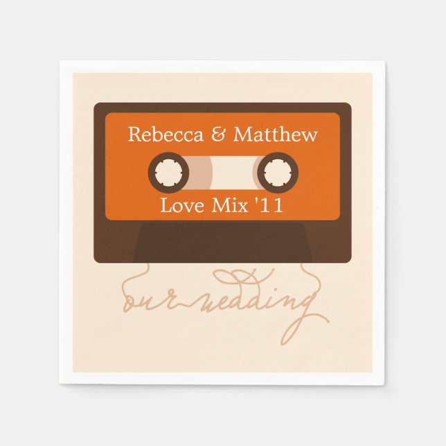 Retro Mixtape Wedding Paper Napkins (Front)